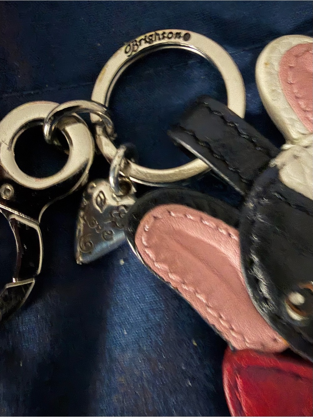 Brighton Leather French Bulldog Keychain Charm in White, Black, Pink & Red - Picture 2 of 2